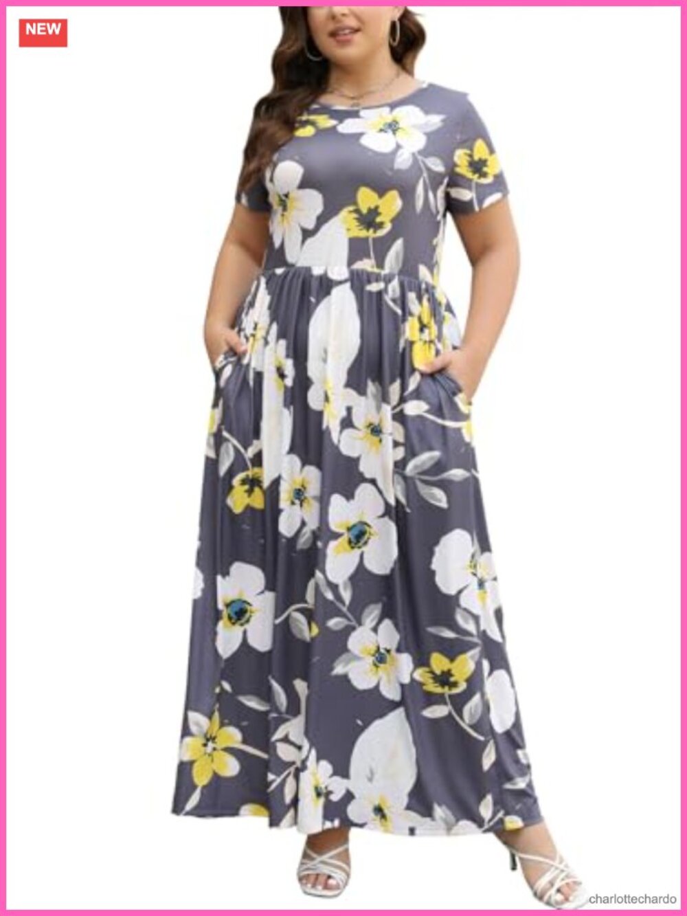 Plus Size Maxi Dress with Pockets, Floral Boho Casual Long Dress